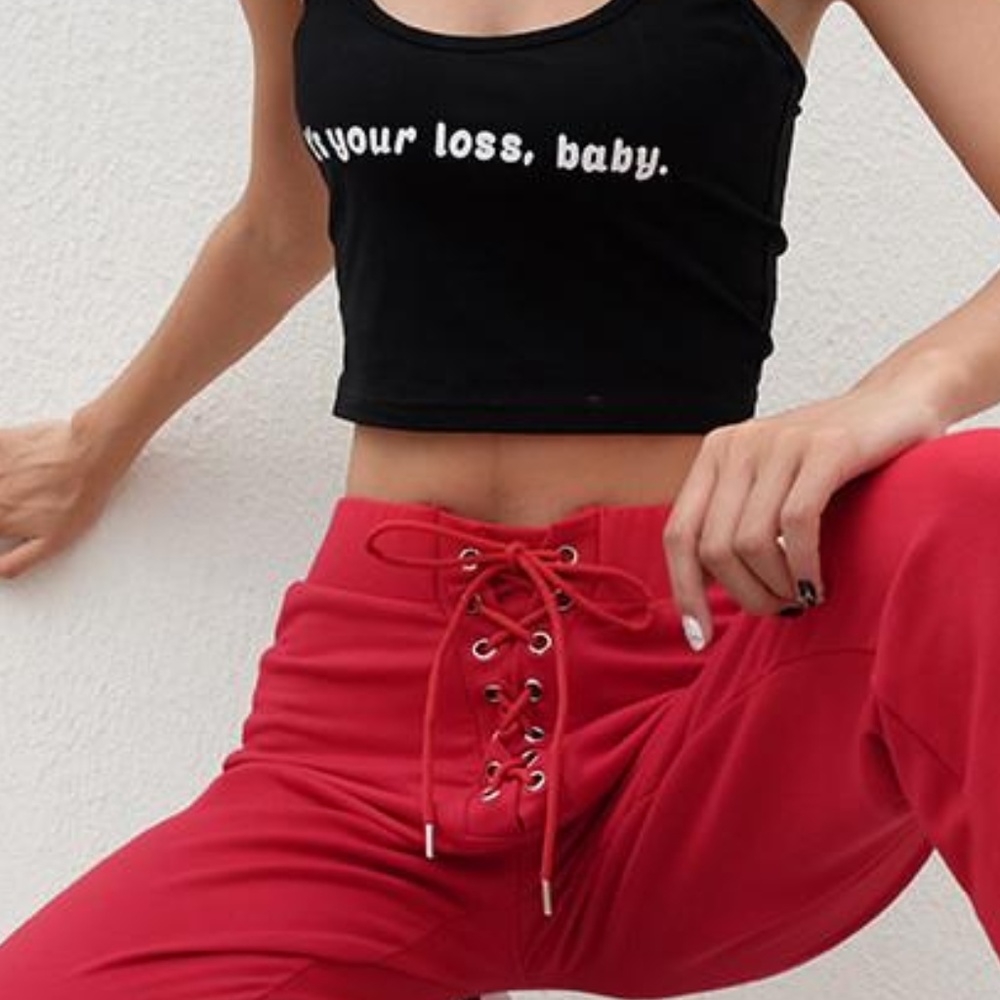 Finish line red lace up capris